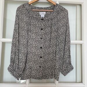 100% silk Linea by Louis Dell'Olio floral print black & white blouse medium M